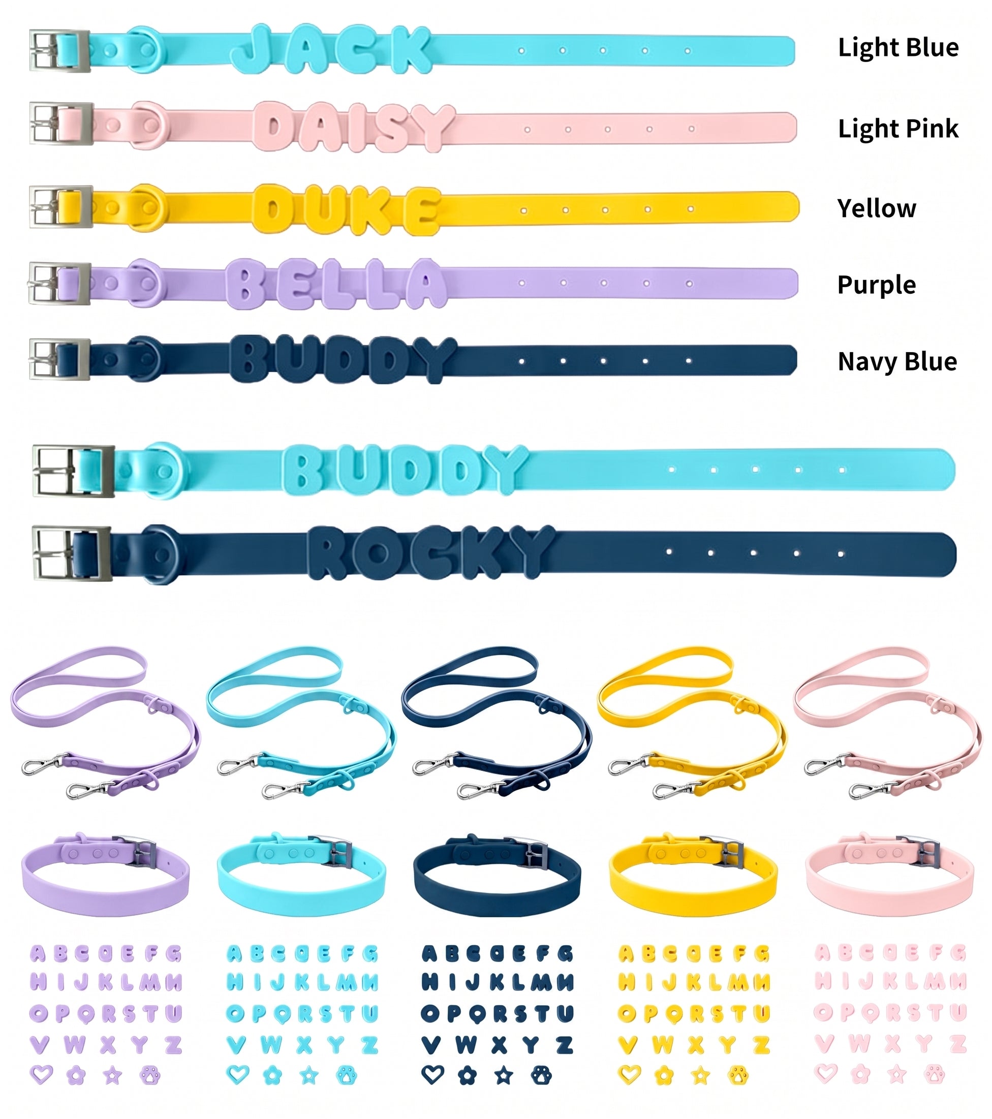 Personalized Silicone Pet Name Collar | DIY Letter Dog & Cat Collar|Multiple Color Choices|Easy Take on/off|Pet Collar